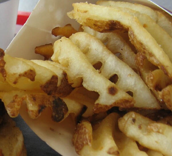 waffle fries. Skin-on waffle fries were
